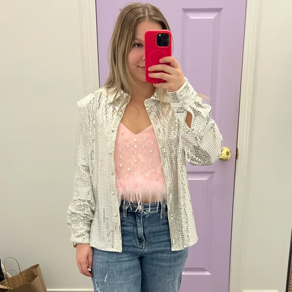 Silver Sequin Shirt Jacket - Picture 3 of 3